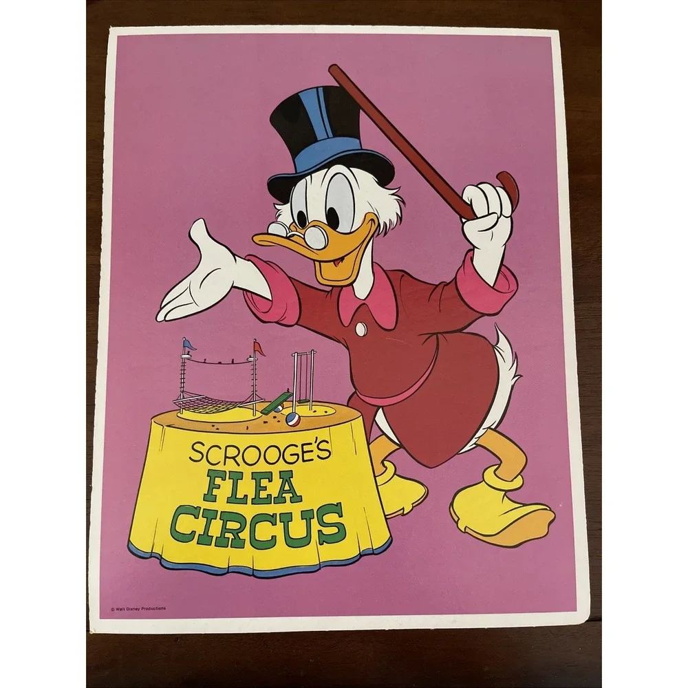 Vintage 1961 Disney Frame Tray Puzzle Funnies Uncle Scrooge Flea Circus & poster